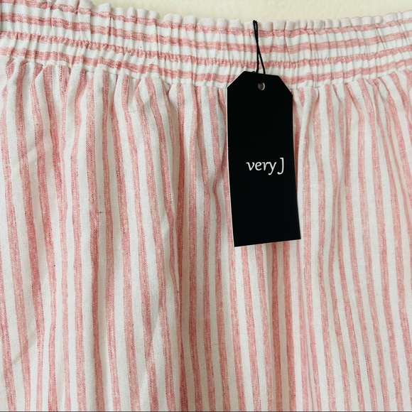 NWT Very J Striped Pink White Elastic Waist 100% Cotton Spring Ruffled Skirt - Picture 9 of 9